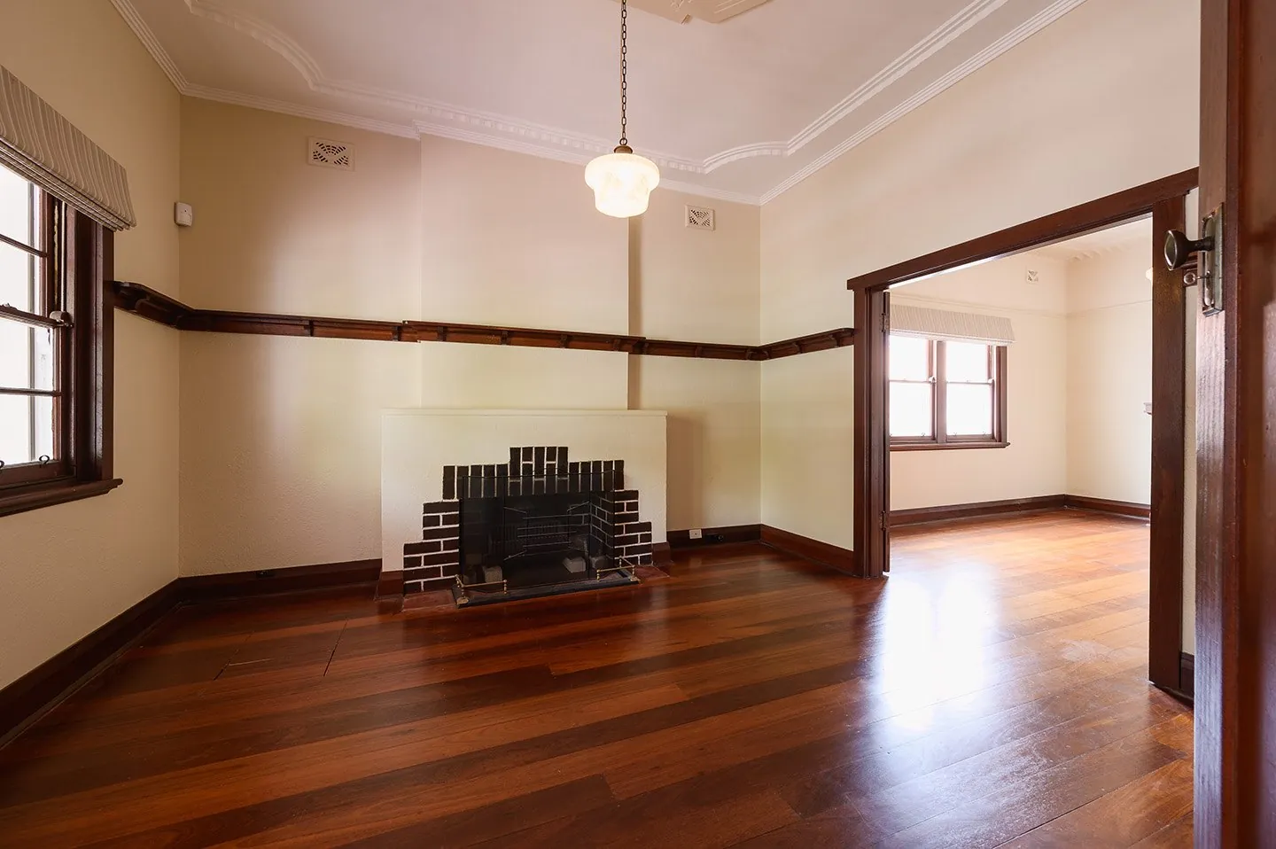Lounge with fireplace, before styling